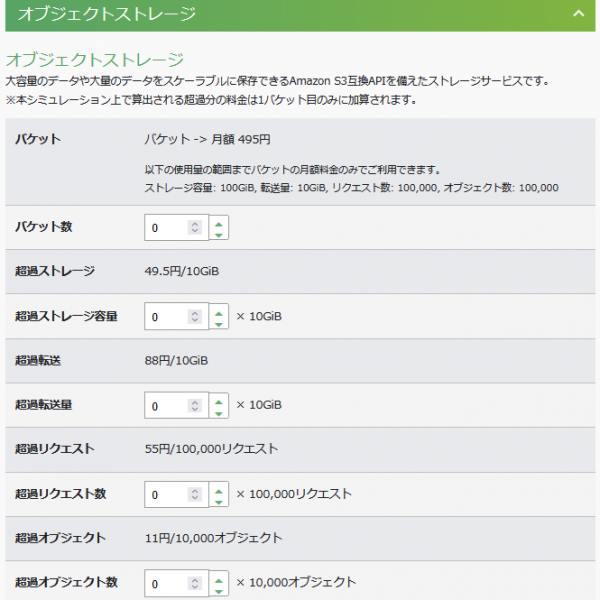 オブジェクトストレージ料金シミュレーション
