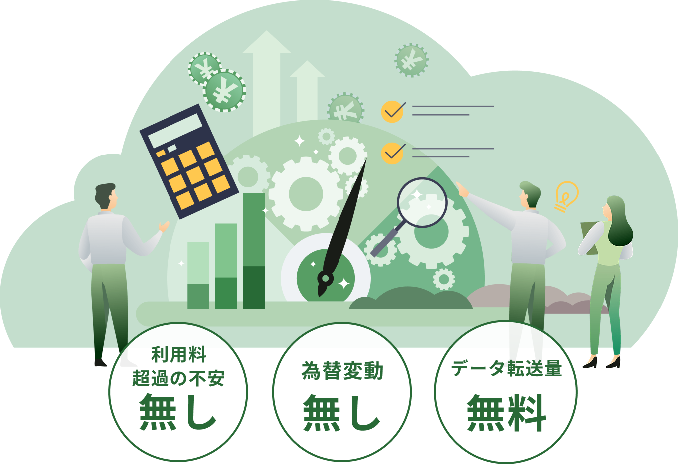利用料超過の不安無し、為替変動無し、データ転送量無料